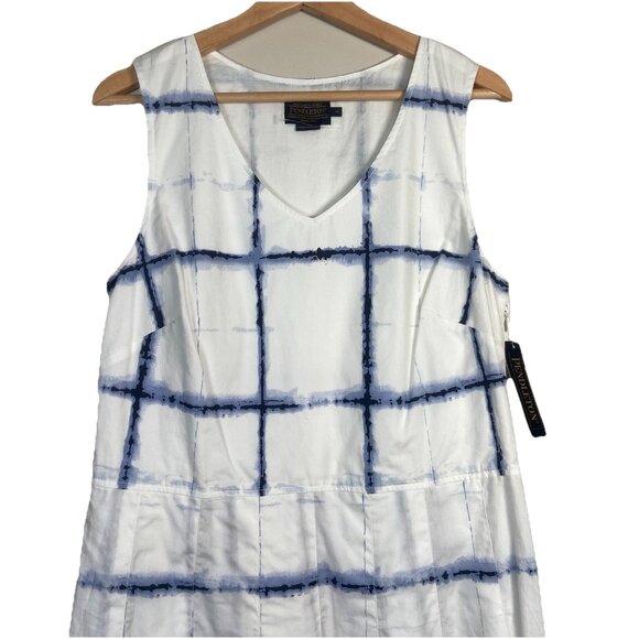 Pendleton Sleeveless A-line Dress Size 12 White Blue Plaid Check Pleated NWT - Picture 5 of 9